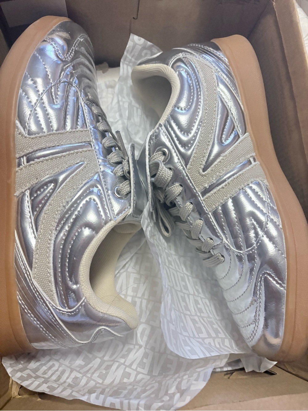 Steve Madden Metallic Silver Sneakers with Gum Sole